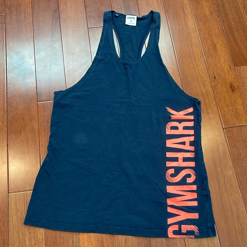 Gymshark Navy Tank with Bold Coral Logo